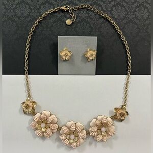 Talbots Gold and Pink Floral Necklace and Earring Set